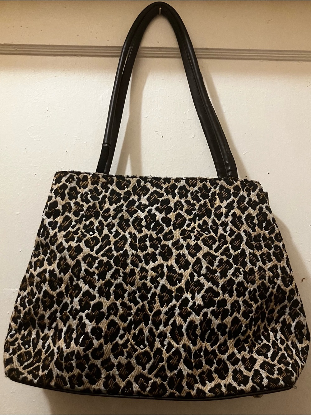 Y2K vintage Leopard Print Tote Bag with Black Handles